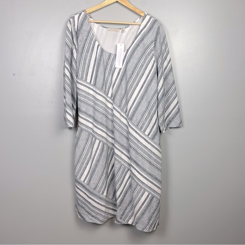 NWT Soft Surroundings blue white Sonya linen dress, size XL petite.